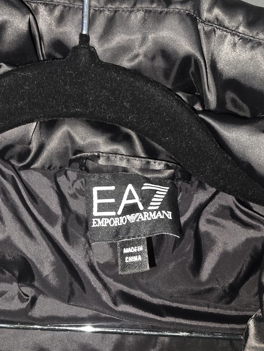 EA7 Emporio Armani Black Down Puffer Coat XL Long Quilted Jacket Rose Gold Zip - Picture 10 of 12